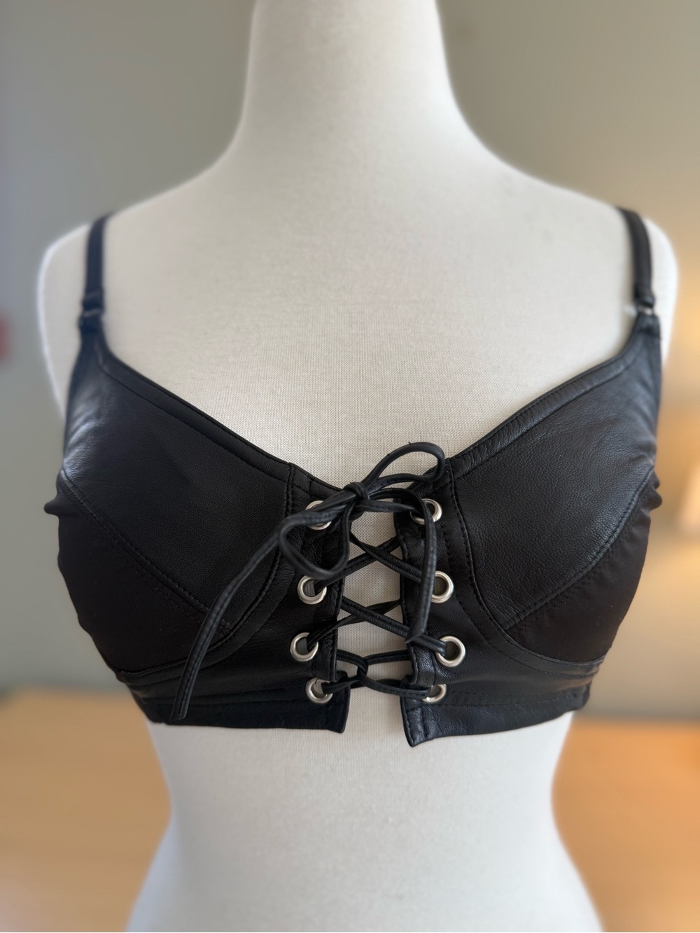 Harley-Davidson Vintage Y2K Leather Lace Up Corset Bra Top Black Medium